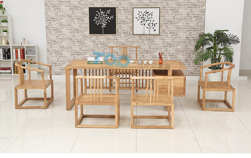 茶桌采用榫卯工藝鏈接，打造出優美的曲線，簡約環保